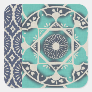 Blue Batik Tile II Square Sticker