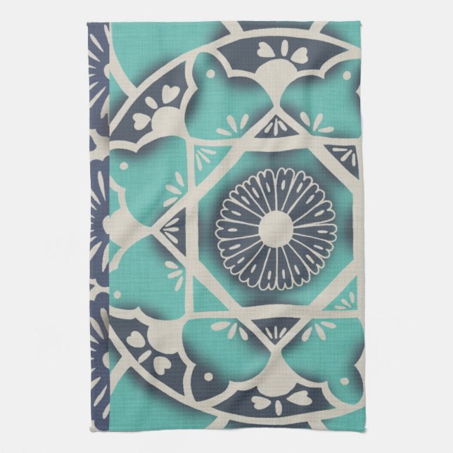Blue Batik Tile II Tea Towel (Vertical)