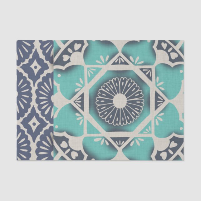 Blue Batik Tile II Tissue Paper (Front)