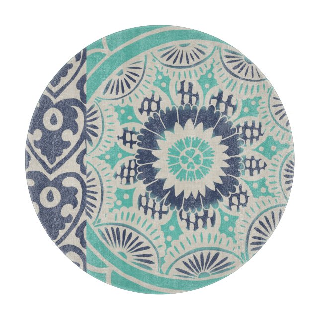 Blue Batik Tile III Cutting Board (Front)
