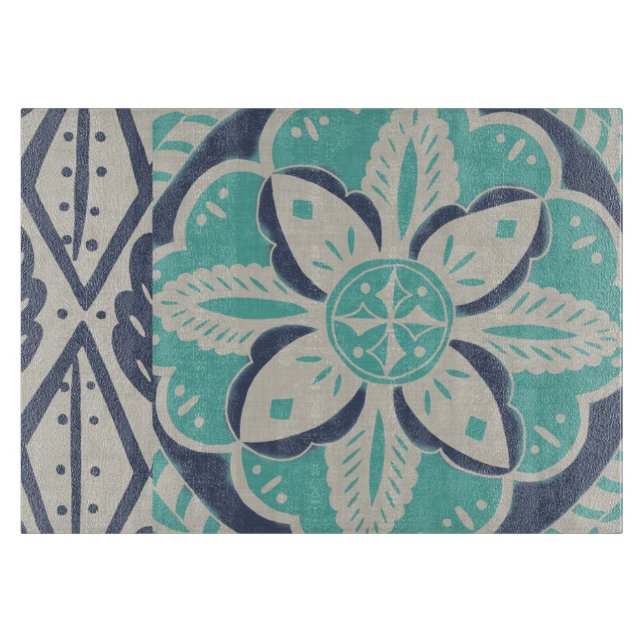 Blue Batik Tile IV Cutting Board (Front)