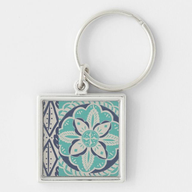 Blue Batik Tile IV Key Ring (Front)