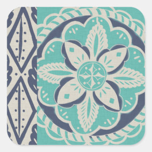 Blue Batik Tile IV Square Sticker