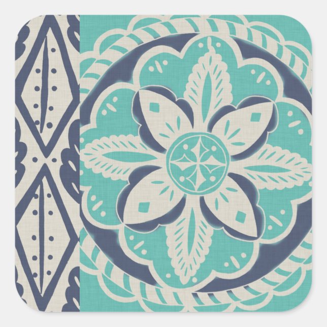 Blue Batik Tile IV Square Sticker (Front)