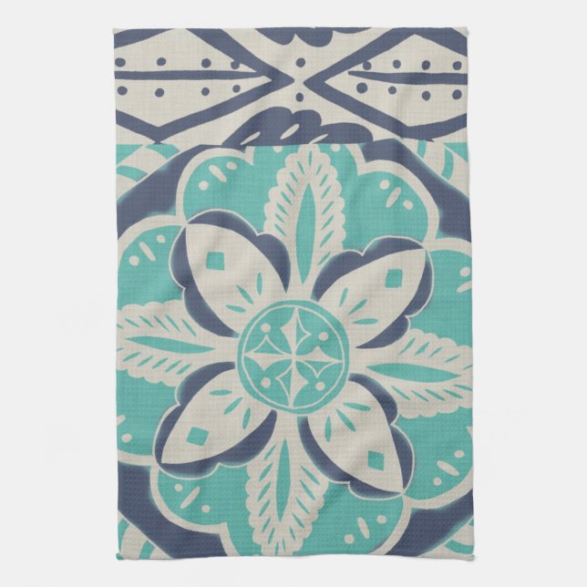 Blue Batik Tile IV Tea Towel (Vertical)