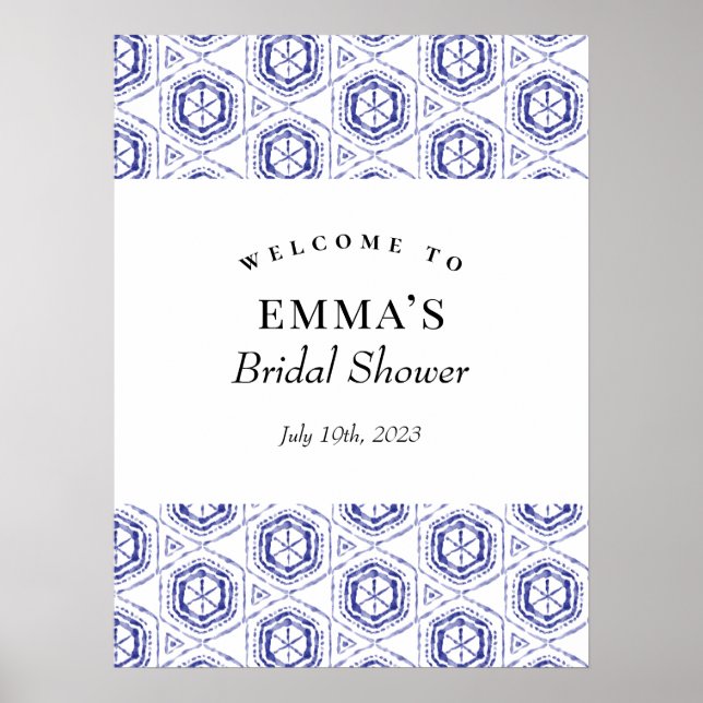 Blue Batik Watercolor Welcome Sign (Front)