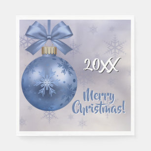 Blue Bauble Ornament on a Silk Ribbon Napkins