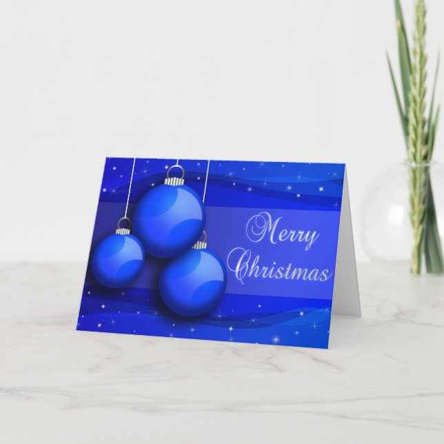 Blue Baubles Christmas Tree Holiday Card (Front)