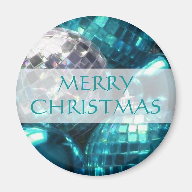 Blue Baubles 'Merry Christmas' fridge magnet (Front)