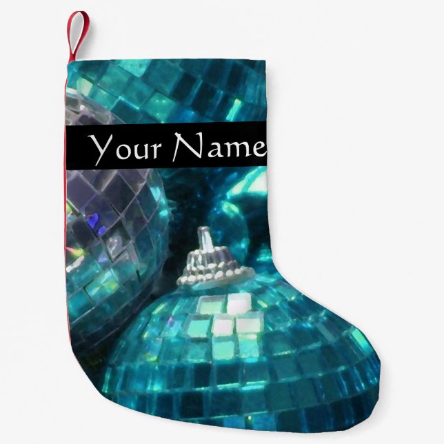 Blue Baubles Text stocking black (Front)