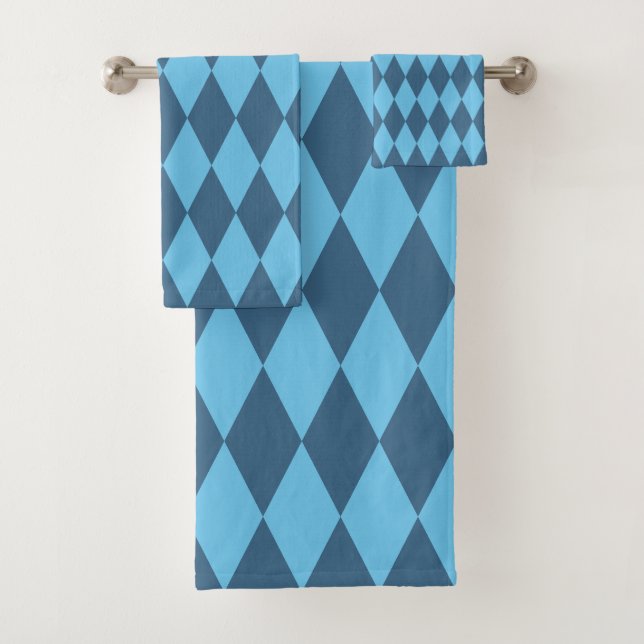 Blue Bavaria Rhombus Flag Pattern Bath Towel Set (Insitu)