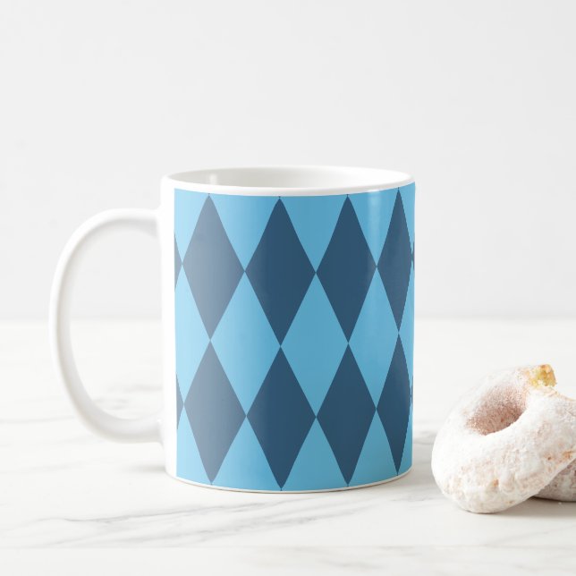 Blue Bavaria Rhombus Flag Pattern Coffee Mug (With Donut)