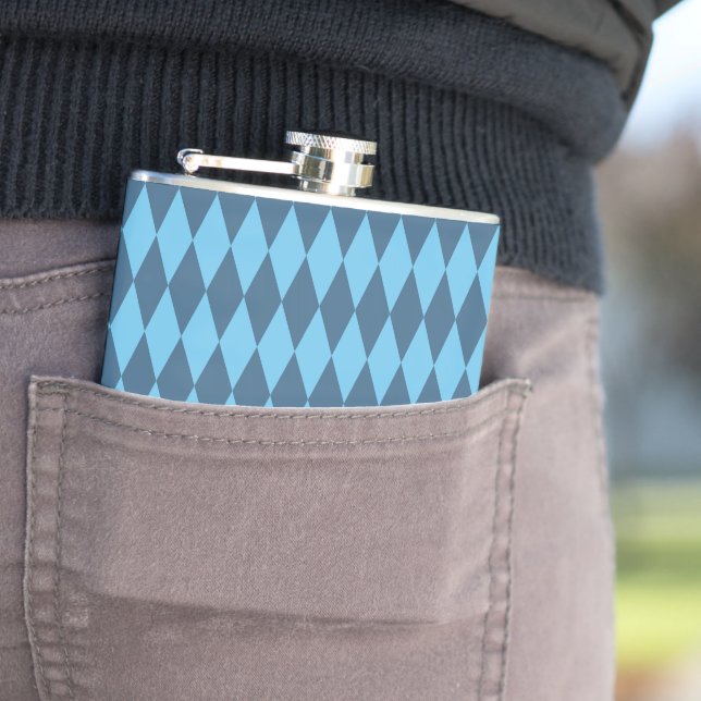 Blue Bavaria Rhombus Flag Pattern Hip Flask (In Situ)