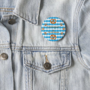 Blue Bavarian Octoberfest Pretzels Personalise Rnd 6 Cm Round Badge