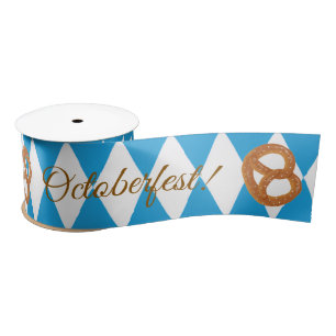 Blue Bavarian Octoberfest Pretzels Satin Ribbon
