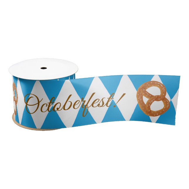 Blue Bavarian Octoberfest Pretzels Satin Ribbon (Spool)