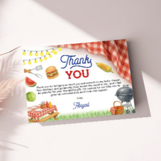 Blue BBQ Baby Shower 5x3.5 Thank You Card