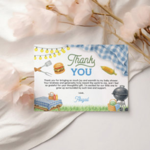 Blue BBQ Baby Shower 5x3.5 Thank You Card