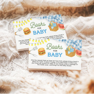 Blue BBQ Baby Shower Books for Baby Enclosure Card