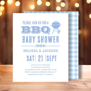 Blue BBQ Baby Shower Budget Invitation