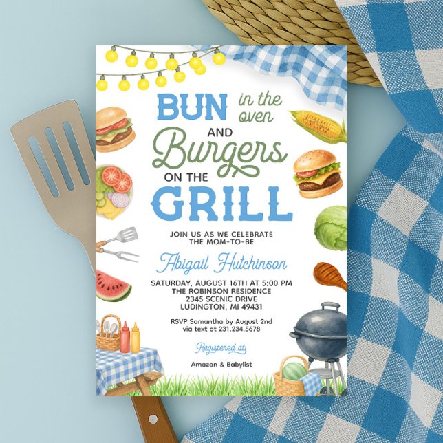 Blue BBQ Baby Shower Invitation - Bun in the Oven (Blue BBQ Baby Shower Invitation - Bun in the Oven
)