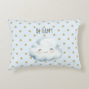 Blue Be Happy Cloud Gold Stars Decorative Cushion