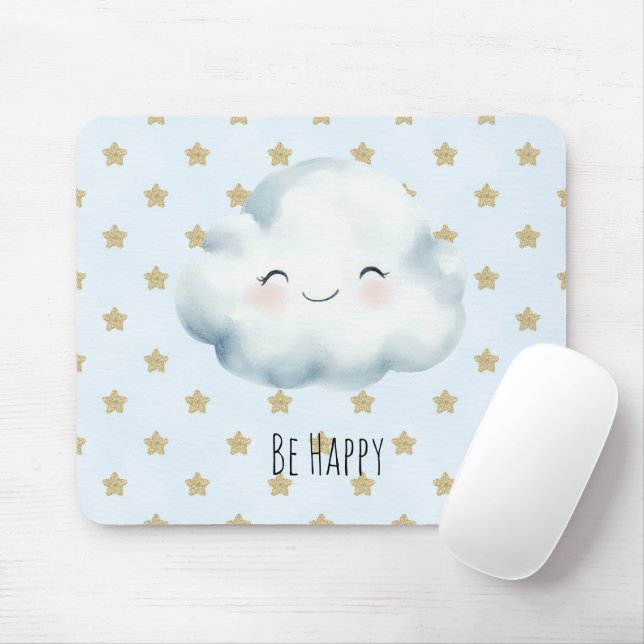 Blue Be Happy Cloud Gold Stars Mouse Pad (With Mouse)
