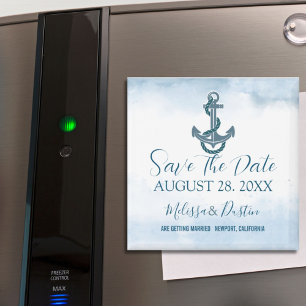 Blue Beach Anchor Nautical Wedding Save The Date Magnet