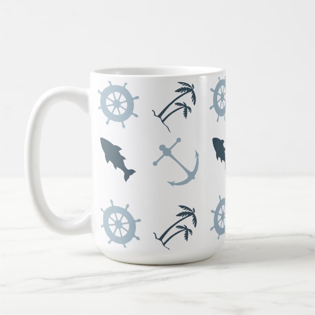 Blue Beach Anchors Palm Trees Coffee Mug (Left)
