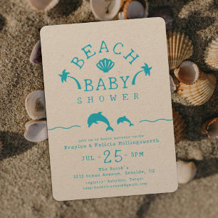 Blue Beach Baby Ocean Scene Baby Shower Invitation