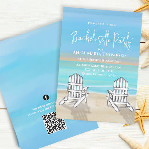 Blue Beach Bachelorette Party QR Code Social Media Invitation