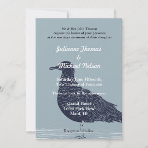 Blue Beach Bird Wedding Invitation