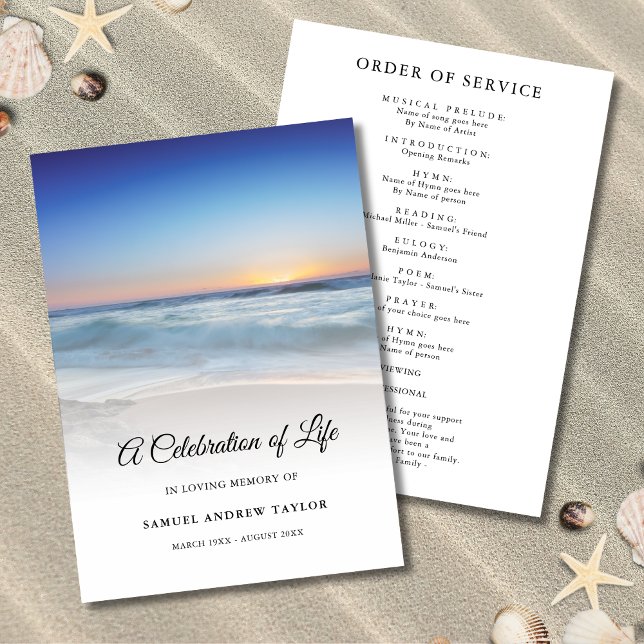 Blue Beach Celebration of Life Funeral Program (Beach Celebration of Life Program)