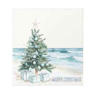 Blue Beach Christmas Tree Notepad