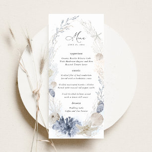Blue Beach Coastal Seashell Wedding Reception Menu