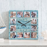 Blue Beach Driftwood Planks Rustic Nautical Square Wall Clock<br><div class="desc">Easily create your own personalized blue rustic driftwood planks lake house style wall clock with your custom photos. The template uses a photo filter to create a more coordinated look. For best results,  crop the images to square - with the focus point in the center - before uploading.</div>