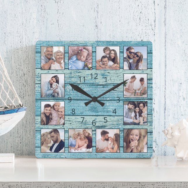 Blue Beach Driftwood Planks Rustic Nautical Square Wall Clock (Creator Uploaded)