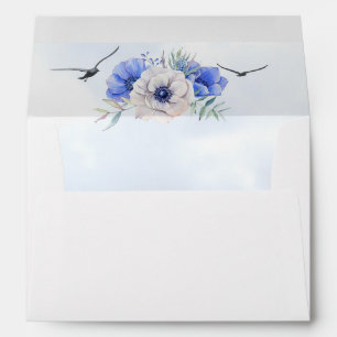 Blue Beach Flowers and Sea Birds Envelope