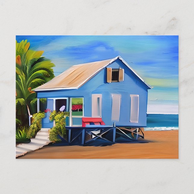 Blue Beach Home and Ocean | Keeping in Touch Postcard (Front)