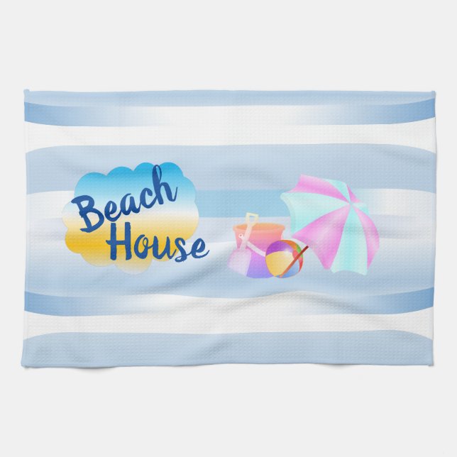 Blue Beach House Tea Towel (Horizontal)