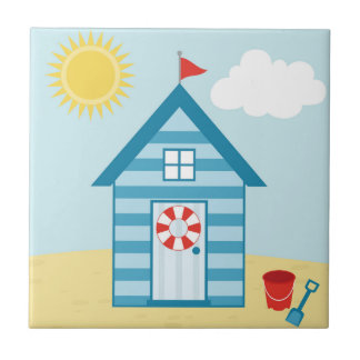 Blue Beach Hut Ceramic Tile