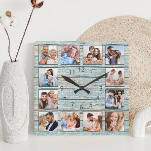 Blue Beach Nautical Driftwood Square Wall Clock