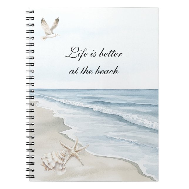 Blue Beach Ocean Starfish Sea Birds  Notebook (Front)