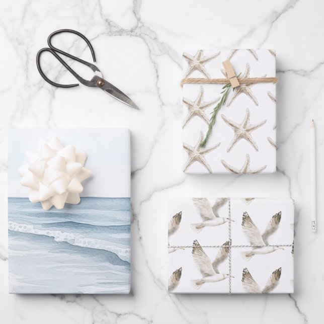 Blue Beach Ocean Wedding Wrapping Paper Sheet (Front)