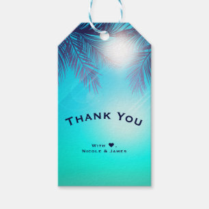 Blue BEACH PARTY Sunny Palm Trees Summer Birthday Gift Tags