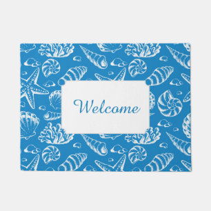 Blue Beach Pattern   Add Your Text Doormat