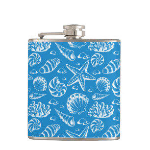 Blue Beach Pattern Hip Flask