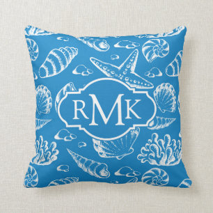 Blue Beach Pattern   Monogram Cushion