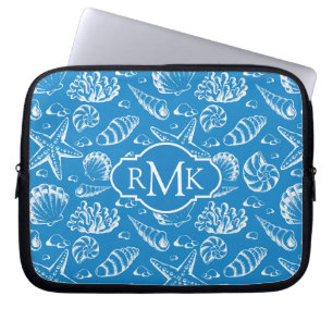 Blue Beach Pattern Monogram Laptop Sleeve