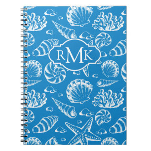 Blue Beach Pattern Monogram Notebook